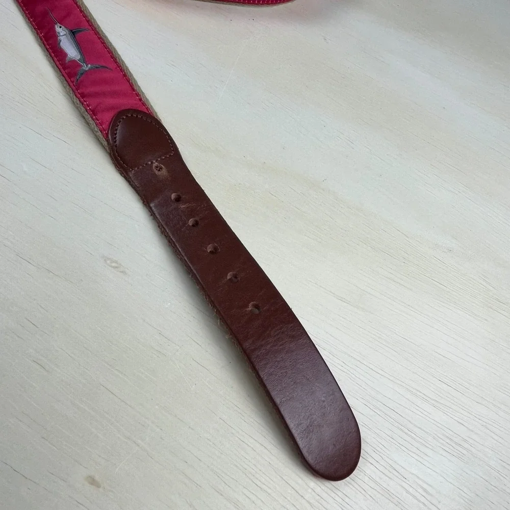 Leather Man Ltd Mens Red Swordfish Marlin Surcingle Belt Leather Brass Size 42